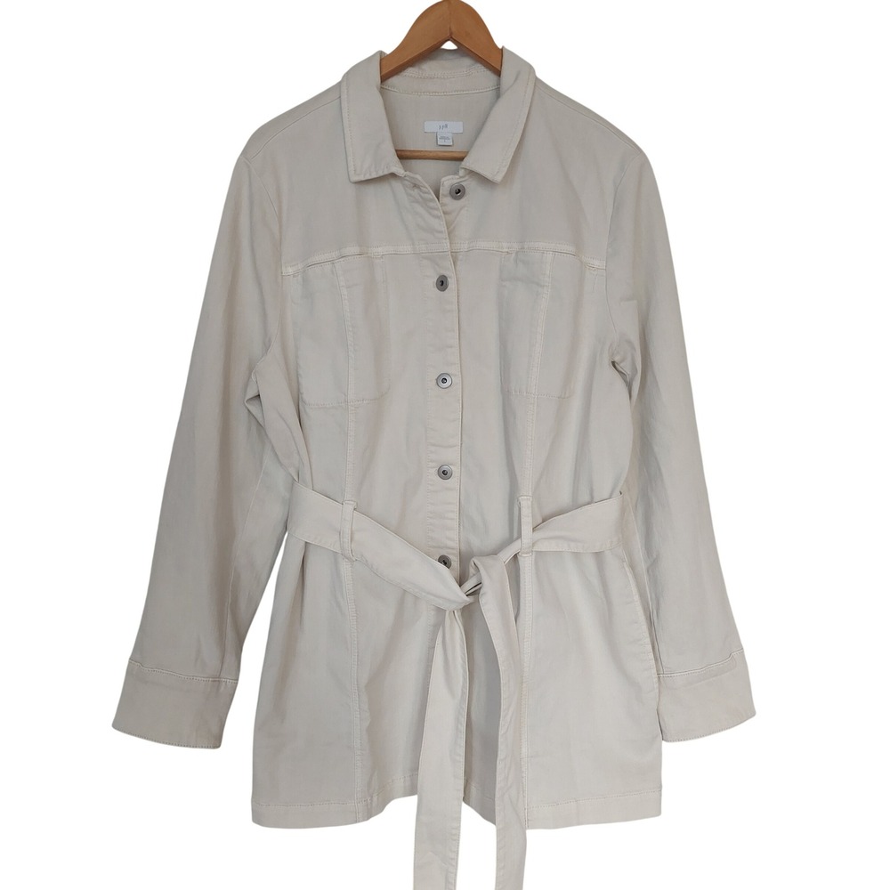 J. Jill Journey Cream Belted Trench Jacket Utility Coat Size Large